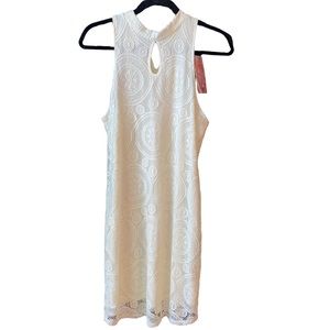 White Lace Bodycon Midi Halter Sleeveless Dress sz LG
